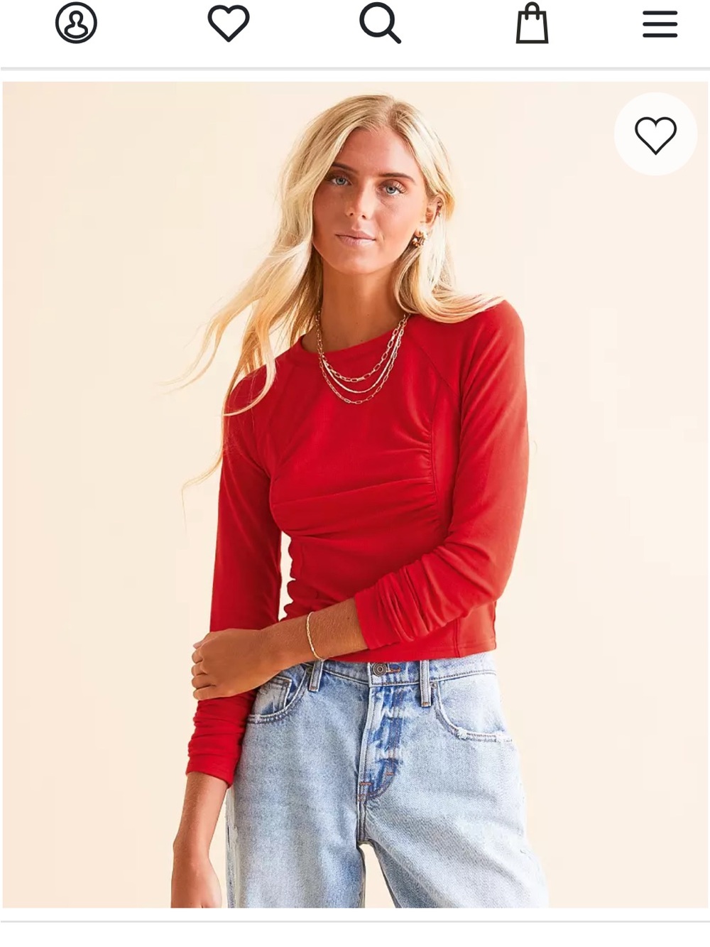 Red Long-Sleeve Ruched Women's Top
